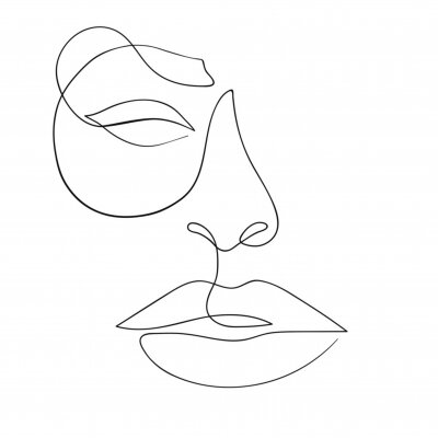 Sticker Gezicht met één lijntekening. Moderne minimalistische kunst, esthetische contour. Abstracte vrouw portret minimalistische stijl. Enkele lijn vectorillustratie
