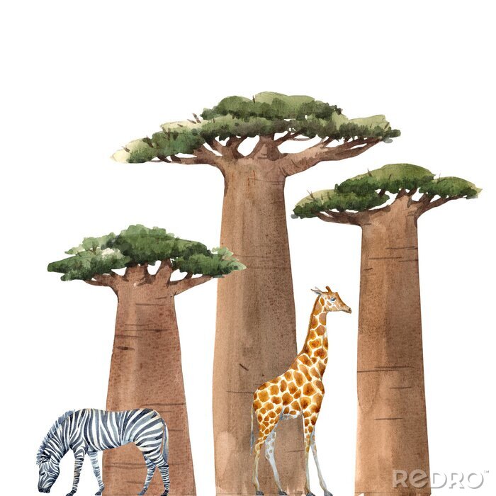 Canvas Giraf en Afrikaanse bomen