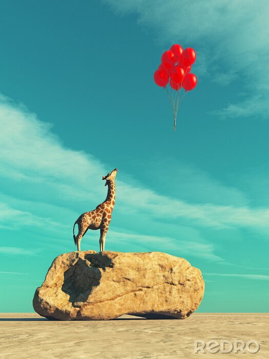 Canvas Giraf en ballonnen
