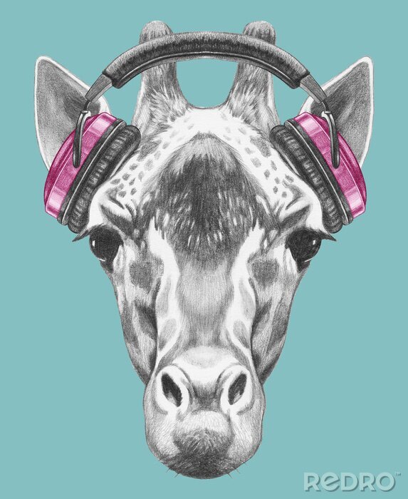 Canvas Giraf in koptelefoon