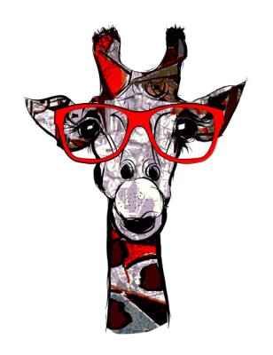Canvas Giraf met bril