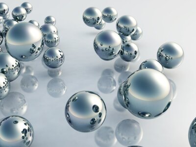 Canvas Glanzende 3D-ballen op glas