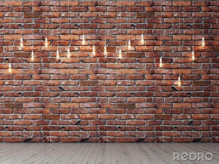 Canvas Gloeilampen tegen een bakstenen muur