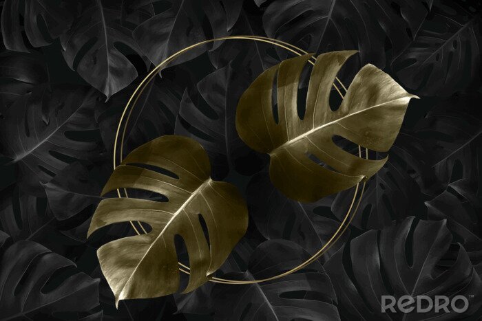 Canvas Golden tropical leaves