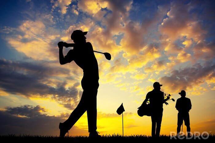 Canvas golf players at sunset