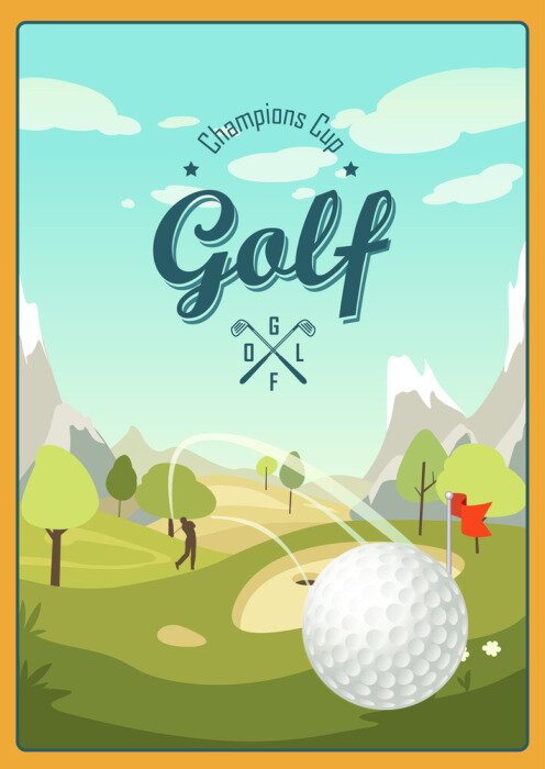 Canvas Golfbal en een prachtig landschap. Golf Club. Affiche voor sport