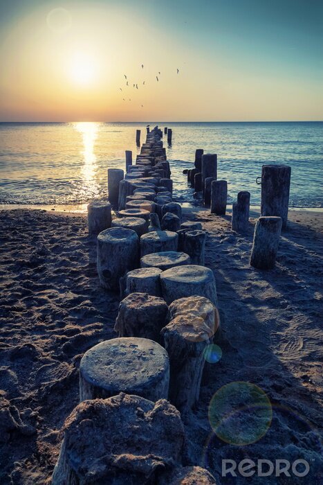 Canvas Golfbreker, zee en zon