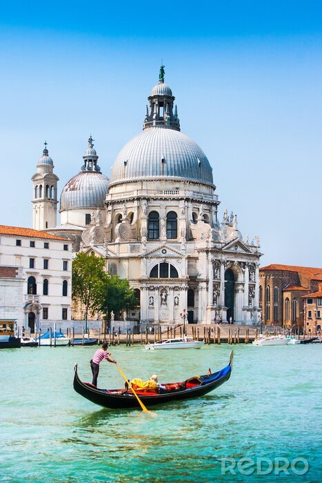 Canvas Gondelier op de achtergrond van Venetiaanse basiliek
