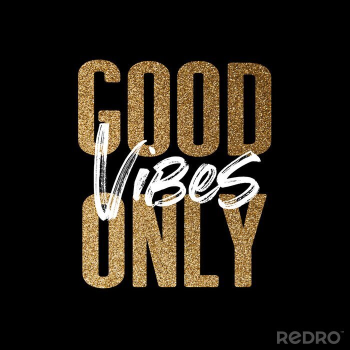 Canvas Good vibes only, gold and white inspirational motivation quote