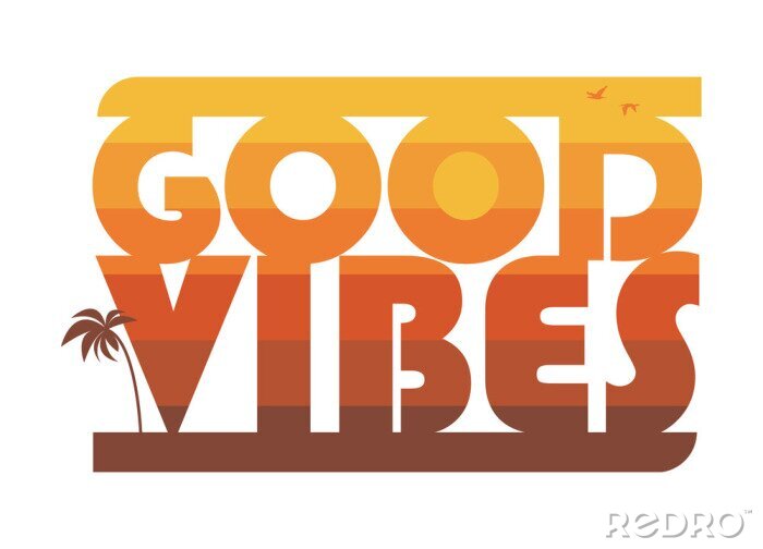 Canvas Good Vibes slogan with palm tree and and sun