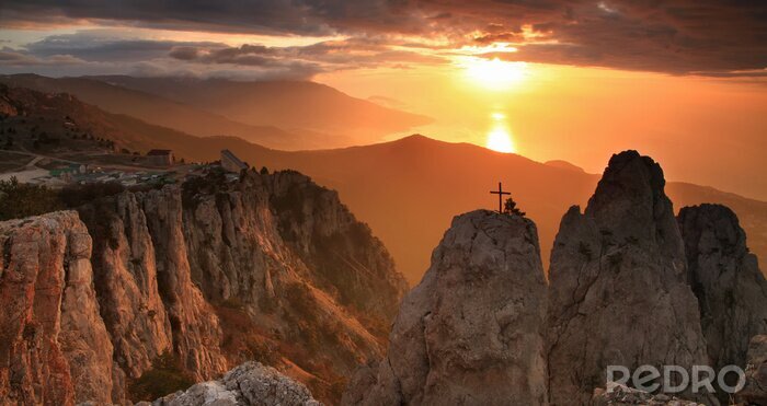 Canvas Gouden zonsopgang in de bergen