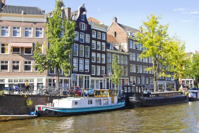 Canvas Gracht in Amsterdam op een zonnige dag