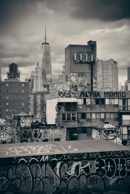 Canvas Graffiti and urban buildings in downtown Manhattan.