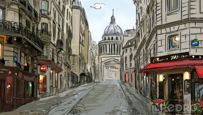 Canvas Grafiek van straat in Parijs