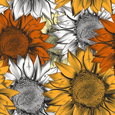 Canvas Grafisch motief met zonnebloemen