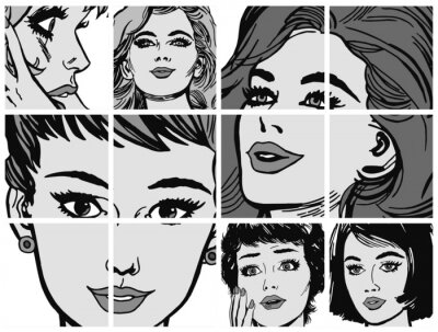 Grafische gezichten van vrouwen in pop-art