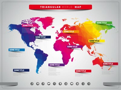 Canvas Grafische kleurrijke kaart van de wereld