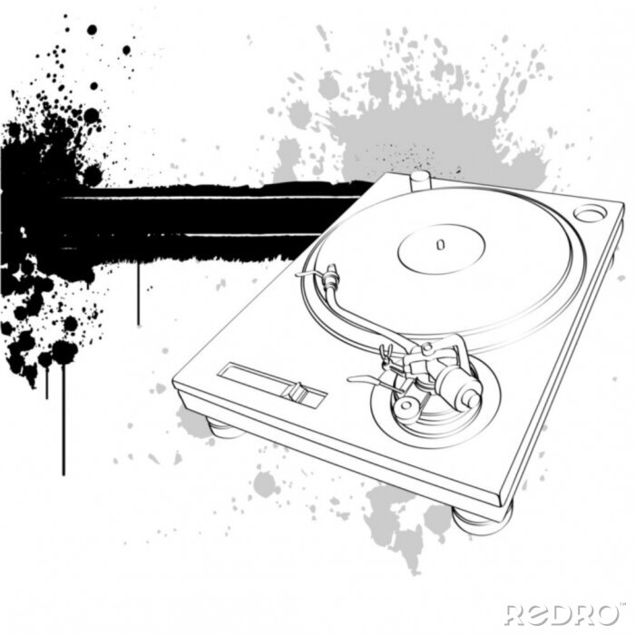 Canvas Grammofoon en verfspatten