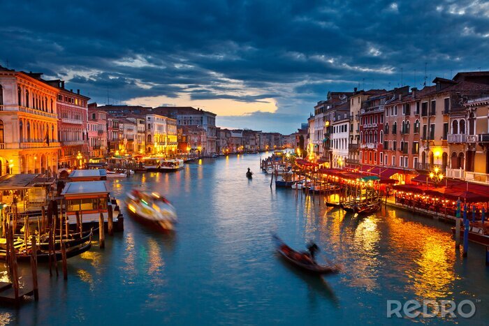 Canvas Grand Canal in de nacht, Venetië