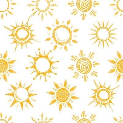 Grappige gele zomer zon vector naadloze patroon