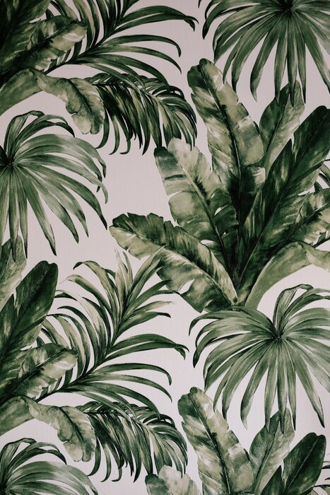 Canvas green leaves paper wall simulating the jungle