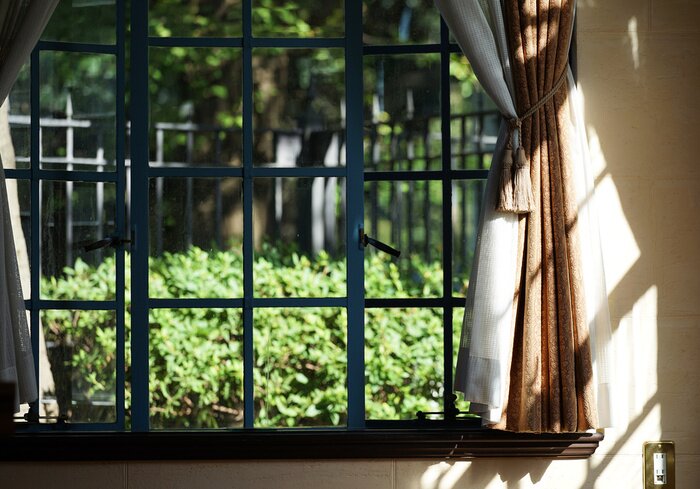 Canvas Green of the garden to see from the window of the room of the day when it was fine