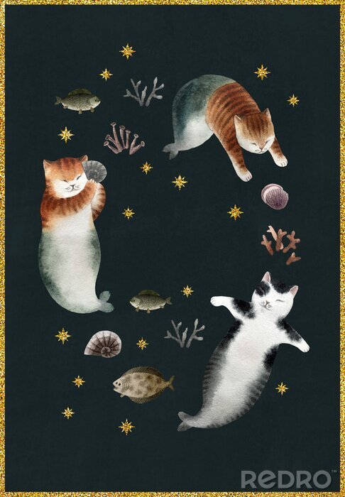 Canvas Greeting postcard with cats