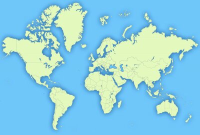 Groene continenten op blauwe achtergrond