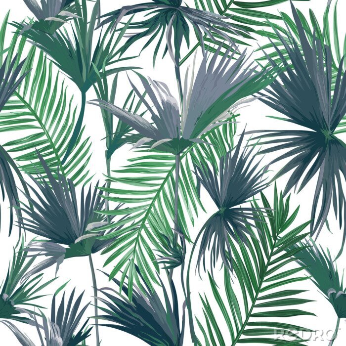 Canvas Groene en grijze bladeren uit de tropische jungle