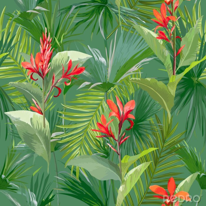 Canvas Groene grafische jungle planten