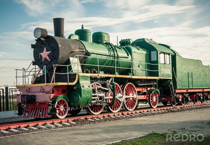 Canvas Groene historische locomotief