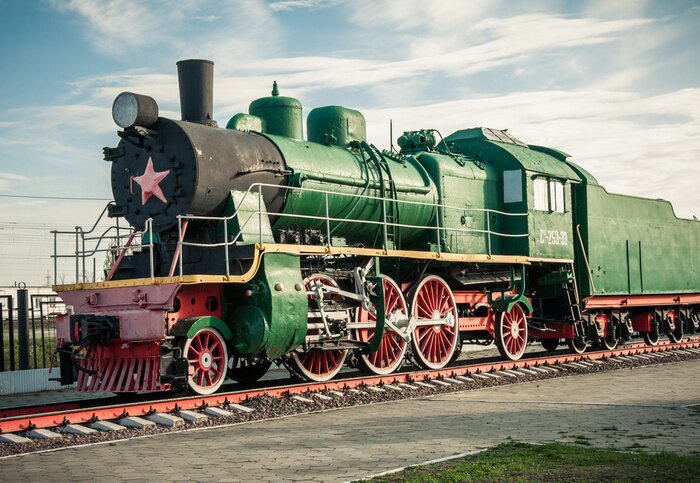 Canvas Groene historische locomotief