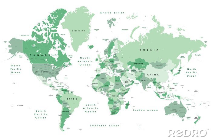 Canvas Groene kaart van de wereld op een witte achtergrond