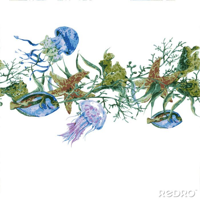 Canvas Groene waterplanten en kwallen