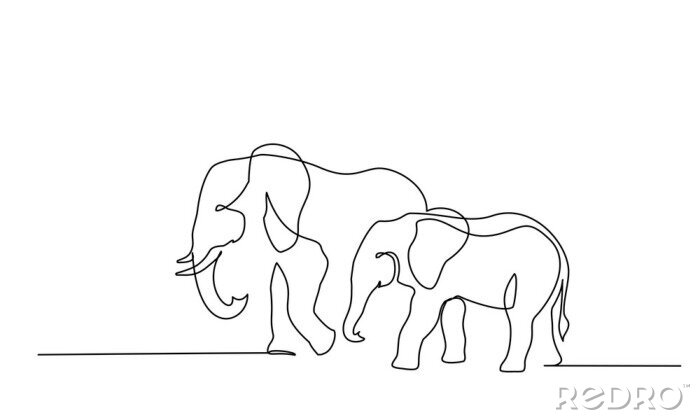 Canvas Grote olifant en kleine babyolifant