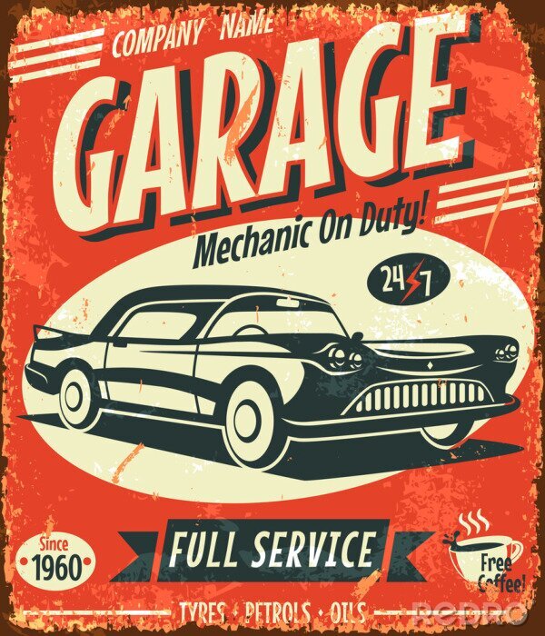 Canvas Grunge retro auto service teken. Vector illustratie.