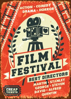 Canvas Grunge retro filmfestival poster. Vector illustratie.