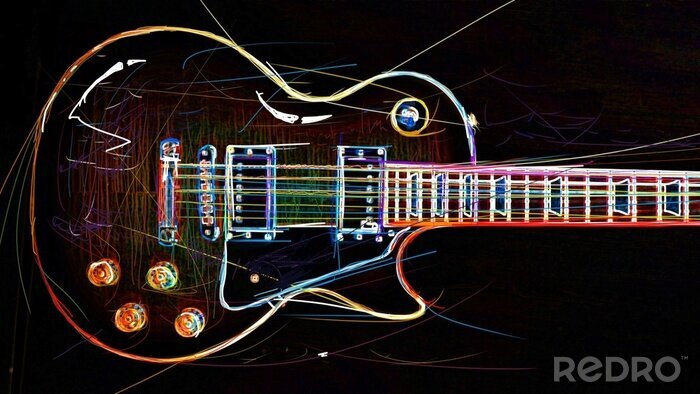Canvas guitar . abstract neon painting 