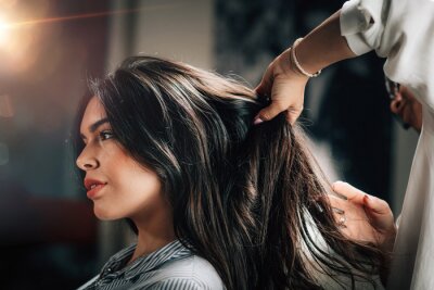 Canvas Hairstylist Fixing Woman’s Hair