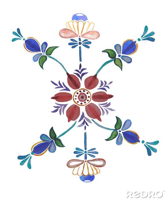 Canvas hand drawn watercolor floral ornament in scandinavian style