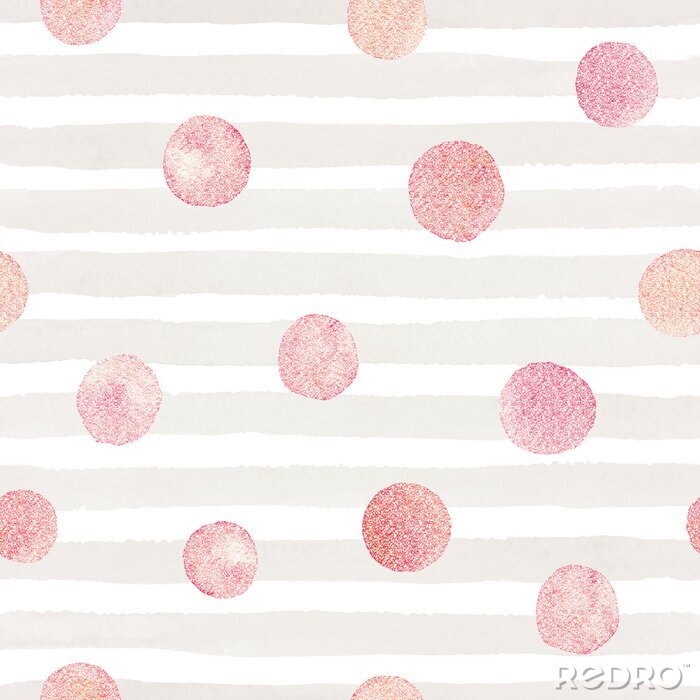 Canvas Hand getekend aquarel patroon met glinsterende roze stippen en strepen op de witte achtergrond