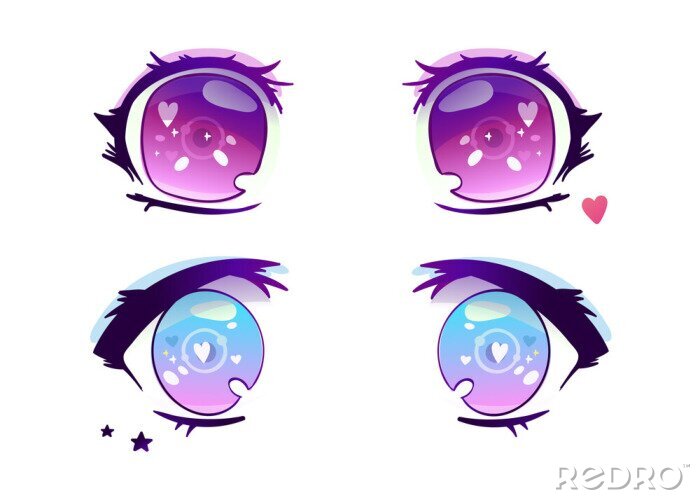 Canvas Hand getrokken anime-ogen. Gekleurde vector set. Alle elementen zijn geïsoleerd