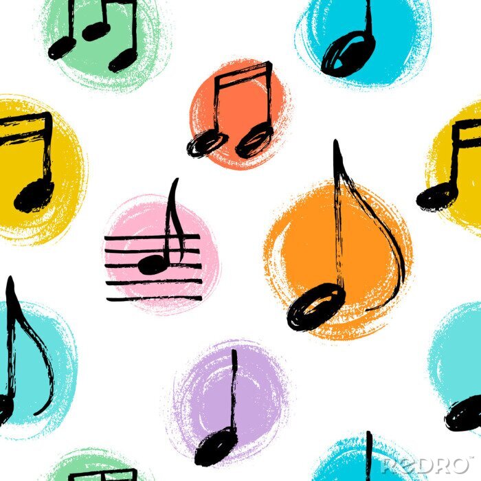 Canvas Hand getrokken muziek notities naadloze patroon. Vector doodle illustratie.