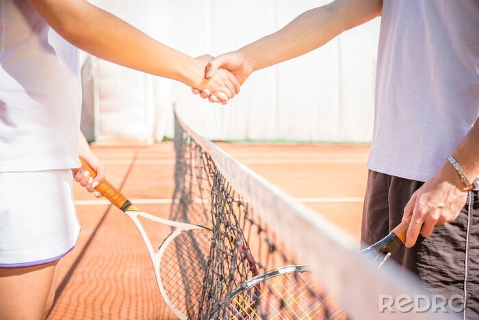 Canvas Handdruk op tennisbaan na een wedstrijd