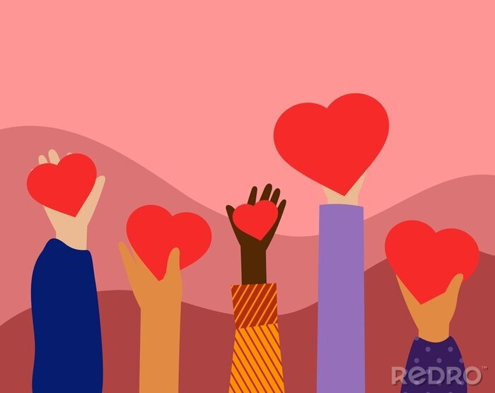 Canvas Hands hold hearts. Charity concept. Flat trendy design. Simple illustration.