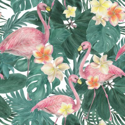 Hawaïaanse bloemen en flamingo's