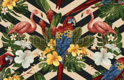 Canvas Hawaiiaanse vogels en bloemen
