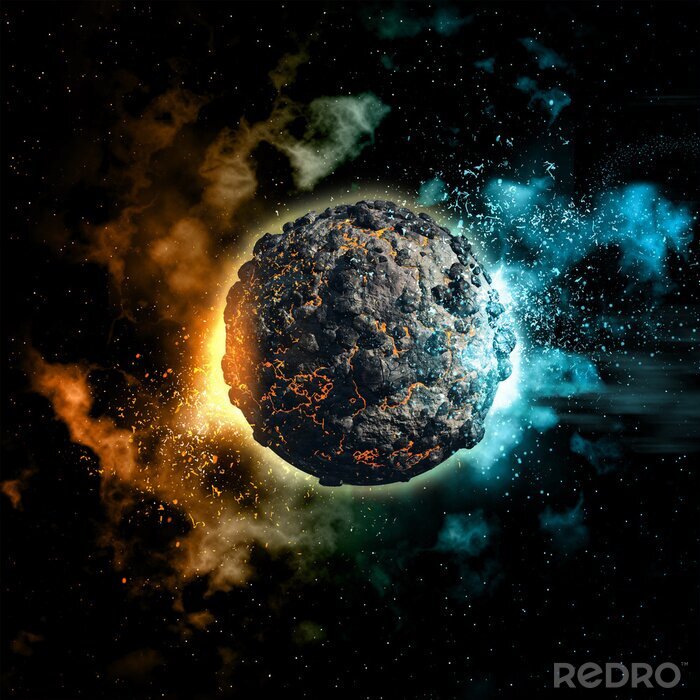 Canvas Heelal met een vulkanische planeet