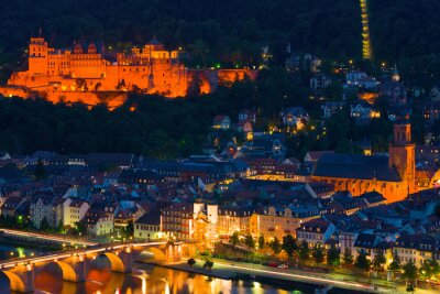 Canvas Heidelberg in een zomernacht