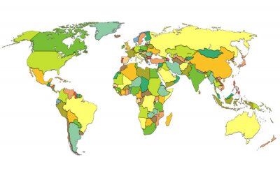 Canvas Heldere kleurrijke kaart van de wereld